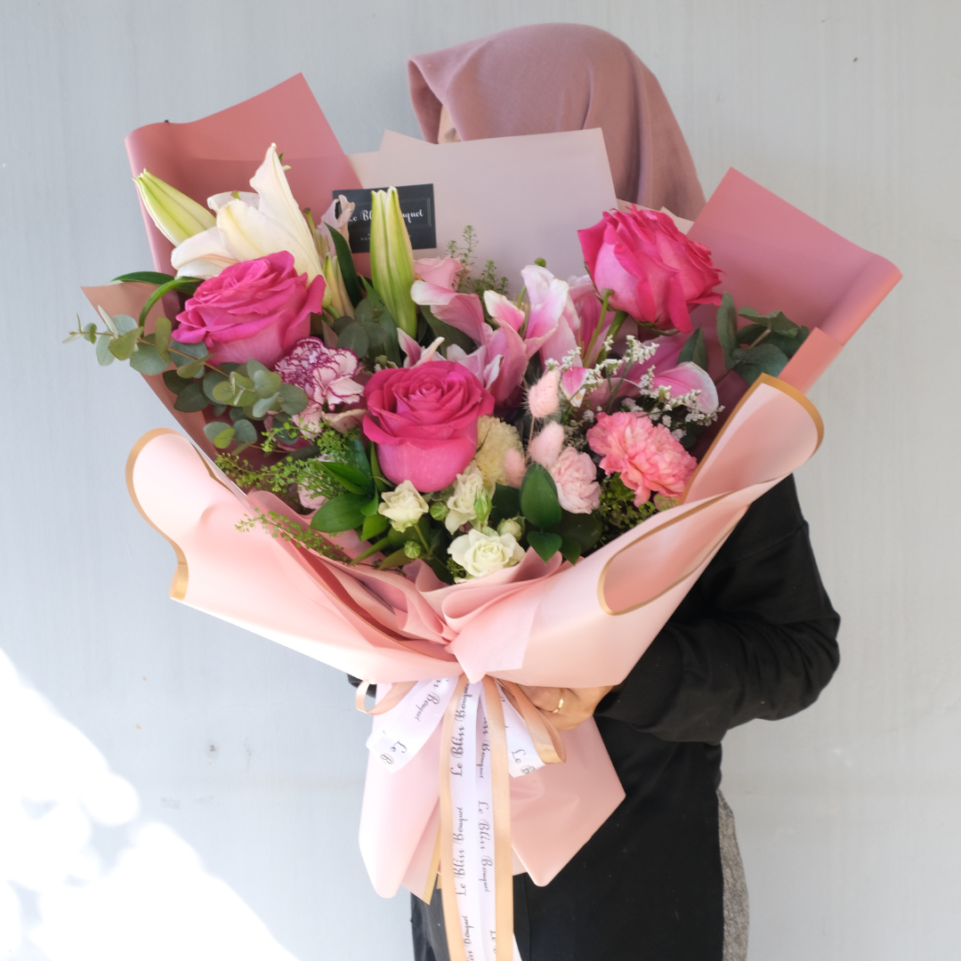 Pink Floyd rose lily bouquet jakarta