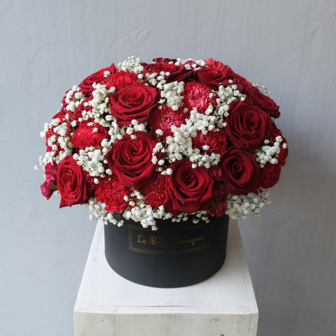 Red Explorer Rose Grand Bloombox with Ecuadorian roses, delivered to Jakarta, Tangerang, Cirebon, and Bintaro