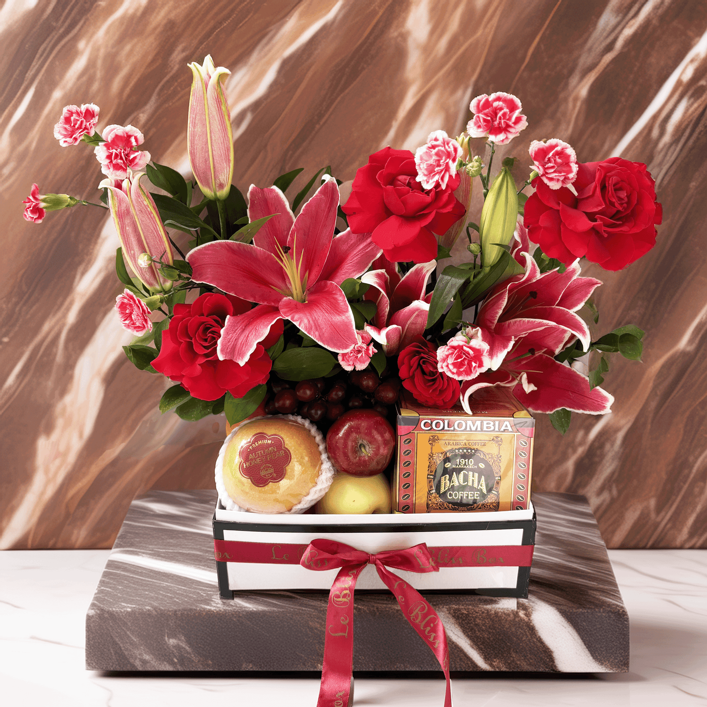 Bacha Coffee Fruit Red Lily Rose Hamper