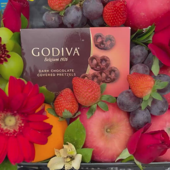 Godiva pretzel fruit hamper by le bliss box